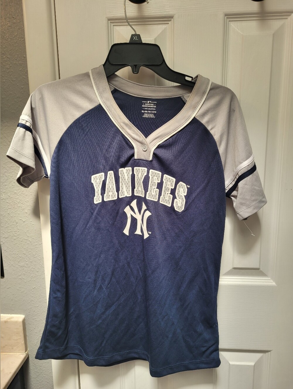MLB Navy Blue and Gray New York Yankees Baseball Jersey Sz XL (14/16) Girls
